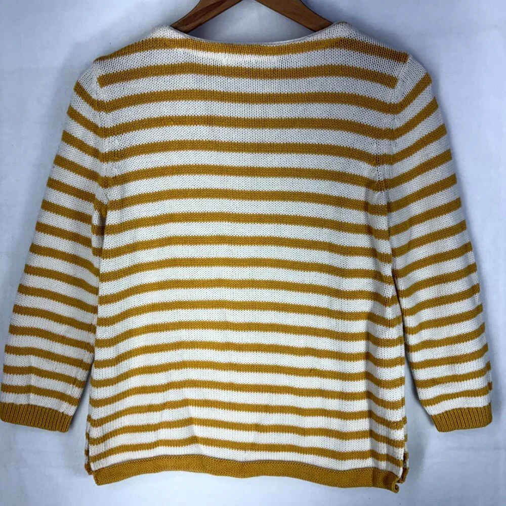 Marled Yellow Ochre White Stripe Cotton Sweater - Picture 2 of 6